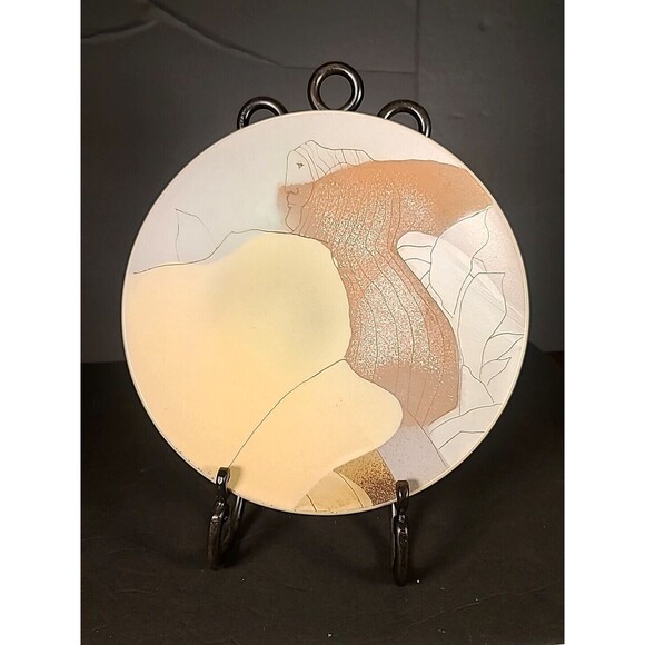 Handmade & Painted Art Pottery Hanging Dish Plate Abstract Contemporary - Picture 10 of 16